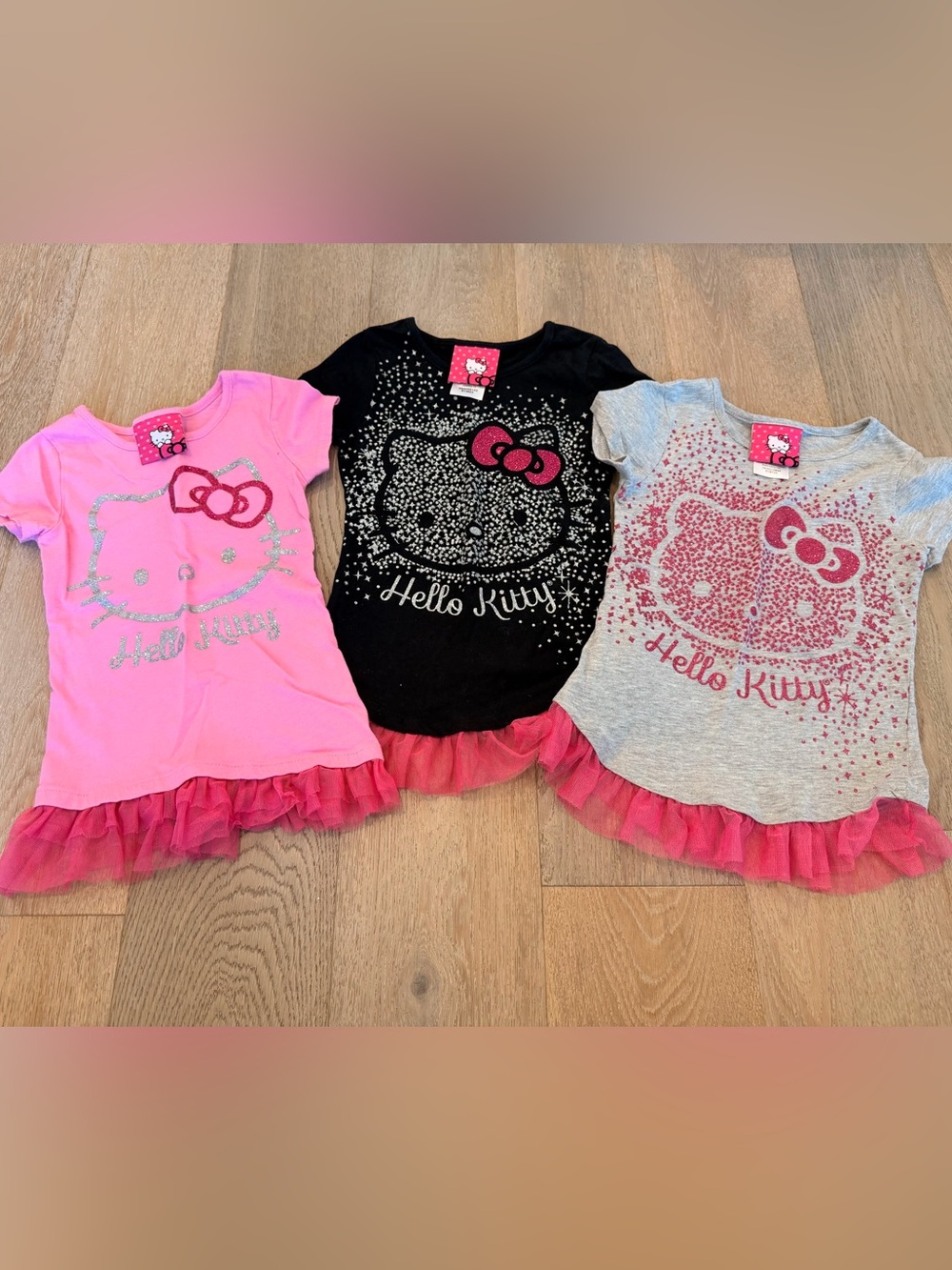 Set of 3 Hello Kitty Embellished Ruffle Hem Tops